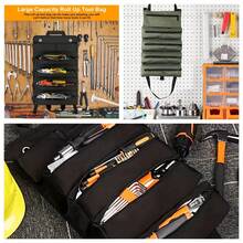 Sac à outils enroulable imperméable - Convient aux électriciens et mécaniciens, avec plusieurs compartiments, idéal pour l'organisation et le rangement du garage, design en tissu vert, conteneur de rangement pour outils électriques - 1 sac à outils - Voir 7