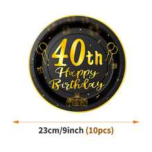 Bộ đĩa, khăn ăn, cốc dùng một lần màu đen & vàng cho sinh nhật lần thứ 40, phục vụ 10 người, đồ dùng tiệc bằng giấy dùng một lần phù hợp cho sinh nhật, đám cưới, tiệc tùng, dã ngoại gia đình. - Xem 9