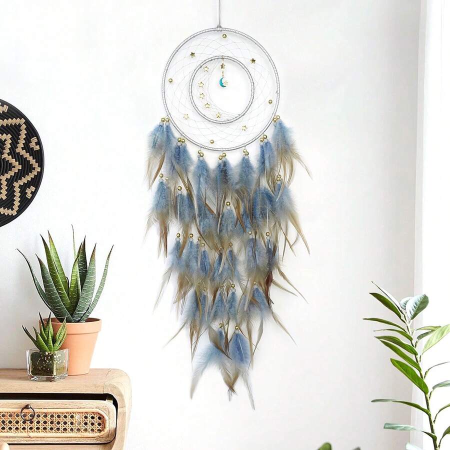 Minimalist Star Feather Dreamcatcher Hanging Decor - 銀河星語 - 查看 1