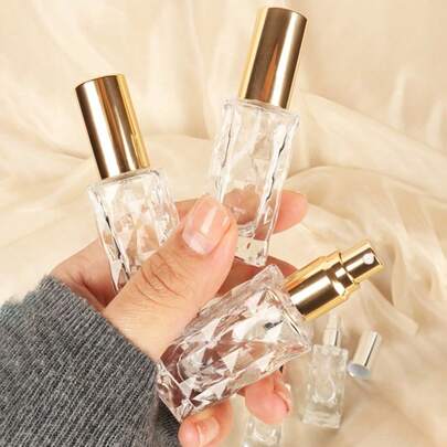 Refillable Perfume Atomizer Bottle, Travel Size Clear Cracked Ice Textured Glass Fine Mist Spray Bottle, Empty Cosmetic Dispenser With Luxury Metallic Cap, Portable Leak Proof TSA Approved Travel Essentials For Perfume Toner Essential Oil, On-The-Go Air Travel Accessories For Women Men, Business Trip Vacation Outdoor Toiletries Container, Glass Storage Organizer For Bathroom Home, Ideal Holiday Gifting For Daily Use