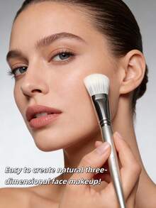 OEIEZ 1 pieza Brocha de rubor suave y esponjosa, cerdas de fibra de alta calidad, brocha de maquillaje profesional, adecuada para polvos, cremas, rubor líquido y herramienta de contorneado facial, accesorio de maquillaje vegano y diario - Plateado - Ver 11