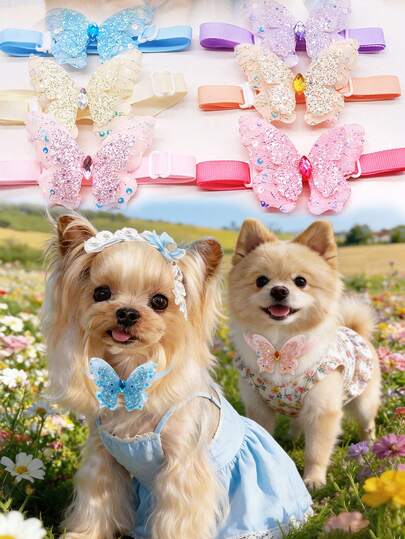 Bộ 3 chiếc nơ đeo cổ nhiều lớp lấp lánh, có thể điều chỉnh kích thước, đính đá cubic zirconia tổng hợp, phù hợp cho chó Maltese, Yorkshire Terrier, Teddy và các thú cưng nhỏ/vừa khác. Thoải mái, dễ đeo/tháo, lý tưởng cho trang trí đám cưới, sinh nhật, tiệc lễ hội.