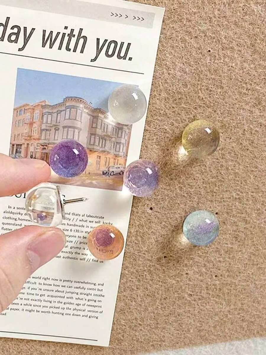 10 Pieces/Set Of Transparent Glitter Semi Circle Push Pins Creative Photo Wall Soft Wood Board Fixed Decorative Big Head Nails Random Color - Transparent Semi-circular Glitter Pins - View 1