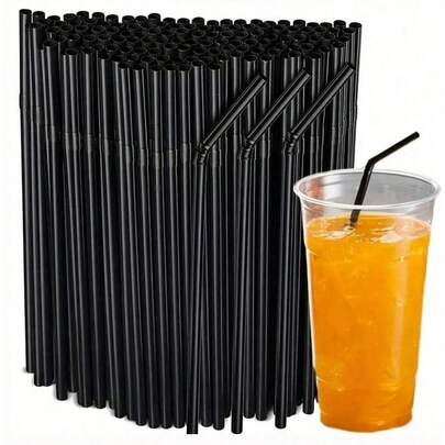 100/10pcs Flexible Black Straws, Bendable Party Decoration Straws, Plastic Straws, Coffee And Cocktail Stirrers, Suitable For Milkshakes, Smoothies, Bubble Tea, Iced Coffee Beverages, Great For Home, Camping, Picnics, Parties, Essential For Household And School