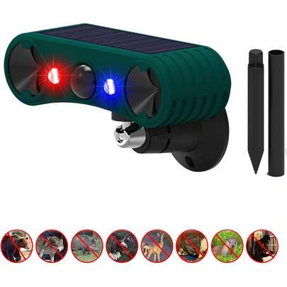 Solar Outdoor Motion Sensor Alarm 2*130db High Frequency Ultrasonic Siren With 4 Adjustable Modes, Red & Blue Strobe Light, Suitable For Homes, Orchards, Buildings, Farms, Warehouses And Other Places