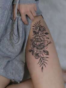 1 片逼真防水防汗花卉肩部临时纹身贴纸，复古持久防水纹身贴纸，高端美学设计，小众艺术风格假纹身，适合时尚达人。 - 黑色 - 查看 4