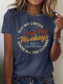 Nuevas  de moda: ropa de moda Text-star con diseños estampados de moda, camiseta de mujer, suave y cómoda, agradable al tacto, casual y deportiva, top versátil de manga corta con cuello redondo, camiseta casual de manga corta para mujer de primavera y verano, top de mujer, camiseta básica. - Negro - Ver 1