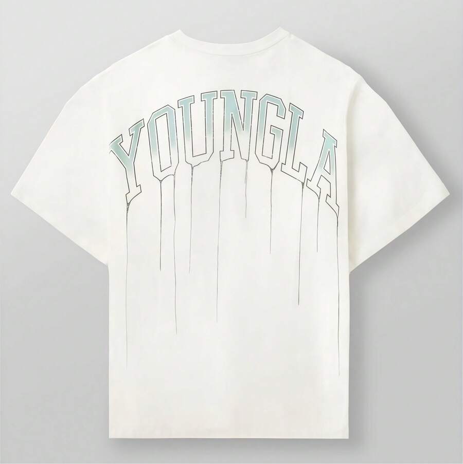 Men's YLA Fashion Brand Short-Sleeved Shirt, Large Letter Round-Neck Printed, Loose And Breathable Short-Sleeved Shirt - 白色 - 查看 1