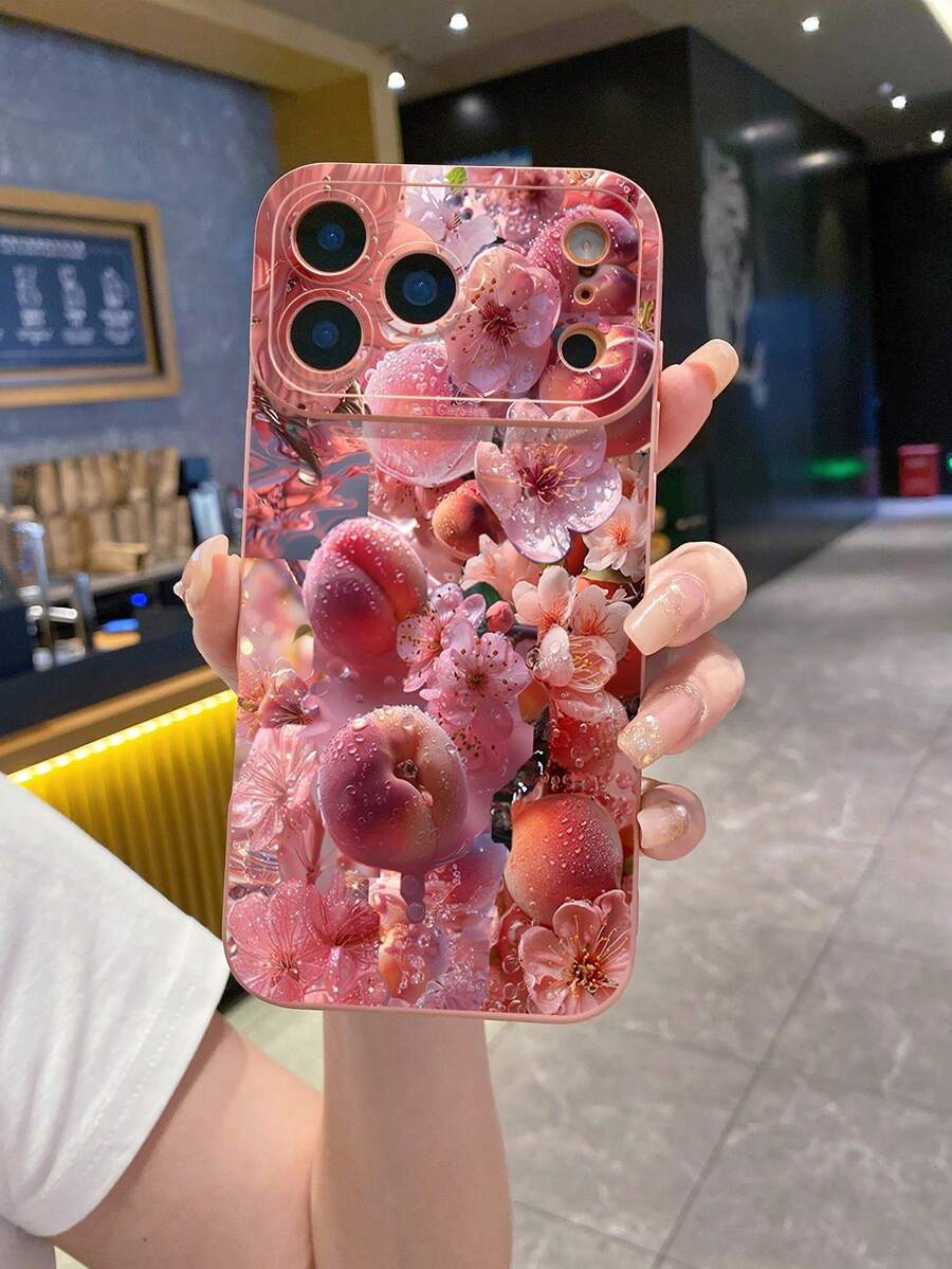 Flower 1pc Peach Flower Shockproof Phone Case Compatible With Apple, /Galaxy, - Pink - View 1