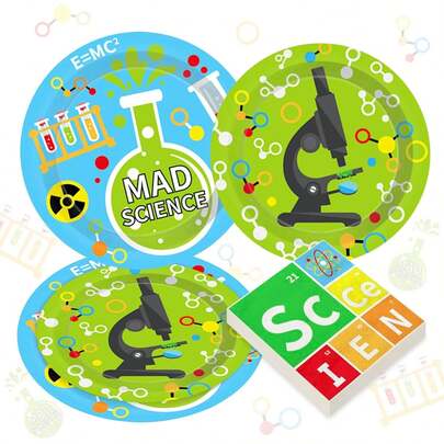 ROARING GOOD TIME RGT Science Party Decorations Tableware Plates Napkins Forks Chemistry Laboratory Themed Birthday Theme Party Supplies For 16 Guest