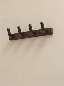 Walnut Wood Wall Hook, No Drill Needed Coat Rack, Entryway Hanging Hooks For Clothes, Hats - Brown - View 5