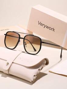 Verywork 1pc Women Advanced Sense Unique Double Beam Design Pilot Frame Superior Quality Elegant Luxury Brand Designer Fashion Eyeglasses Comes With Storage And Wiping Cloth For Ideal Choice For Gift Business Casual Woman Going Out Outfit - 彩色 - 查看 14