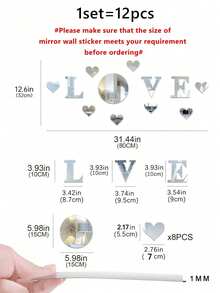 12pcs, 1mm Thick, Modern Style Heart & Octagon Decorative Acrylic Mirror, Removable Self-Adhesive, Wall Decor, Home Decor, Bedroom Accessories - Silver - View 6
