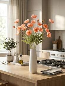 Artificial Poppy Flowers, 59cm Long, 4 Flowers, Bendable And Non-Fading - Can Be Used For DIY Flower Walls, Scene Layouts, Living Room Bedroom Vase Arrangements, Weddings, Party Decorations, Tabletop Ornaments. Autumn And Winter Deciduous, Room Decor, Home Decor, Kitchen Decor, Wedding Decor, Dining Table Decor, Centerpieces, Office Decor, Garden Decor, Outdoor Decor, Birthday Graduation Gifts, Garden Decor, Outdoor Plants, Gardening, Artificial Flowers - Coral Pink - View 5
