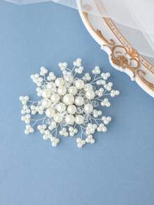 1pc Elegant White Faux Pearl Hair Comb, Bridal Wedding Headpiece - White - View 4