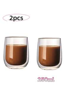 1-2-4 piezas/Set Tazas de café de vidrio reutilizables con doble pared aislada, para capuchino, latte, té, bebidas calientes y frías con asa, adecuadas para Halloween, Navidad - Multicolor - Ver 14