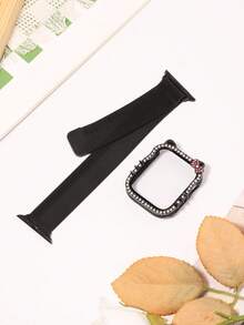 2条/套 运动硅胶表带，兼容表带40mm 41mm 42mm 44mm 45mm 46mm 49mm，男女通用，柔软防水腕带，可替换运动表带，钻石闪光系列 - 黑/純黑 - 查看 4