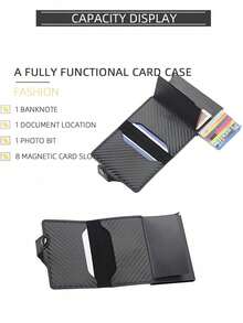 1pc, A Unisex Multi Slot Card Holder With Elastic Card Function, Buckle Anti-Theft Card Swiping Bag, Carbon Fiber Aluminum Alloy Credit Card Metal Card Bag, Wallet Suitable For Daily Use - Black - View 2