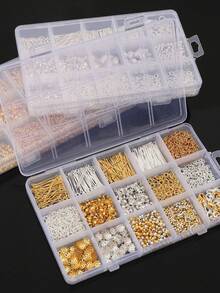 1260 piezas Juego de accesorios de metal, que incluye cuentas espaciadoras, broches de langosta, anillas de salto, para hacer pulseras, collares, aretes, ganchos para orejas, herramientas para hacer cuentas DIY - Multicolor - Ver 5