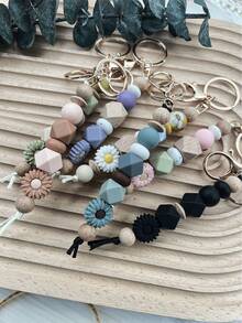 1 pieza Accesorio colgante de mochila con cuentas de madera y silicona con estilo bohemio de margarita, llavero anti-pérdida, regalo para maestros/Día de la Madre, accesorios para el coche, accesorios lindos góticos y Y2K - Multicolor - Ver 5
