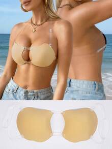 1双女士U型深V隐形文胸，透明肩带，无背无肩带聚拢文胸，前双扣设计，完美搭配婚纱和摄影服 - 彩色 - 查看 2