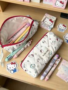 SANRIO Túi đựng mỹ phẩm in hình mèo mềm mại và dễ thương, dung tích lớn, túi đựng đồ trang điểm di động tiện dụng. - Hộp bút in hình mèo - Xem 7