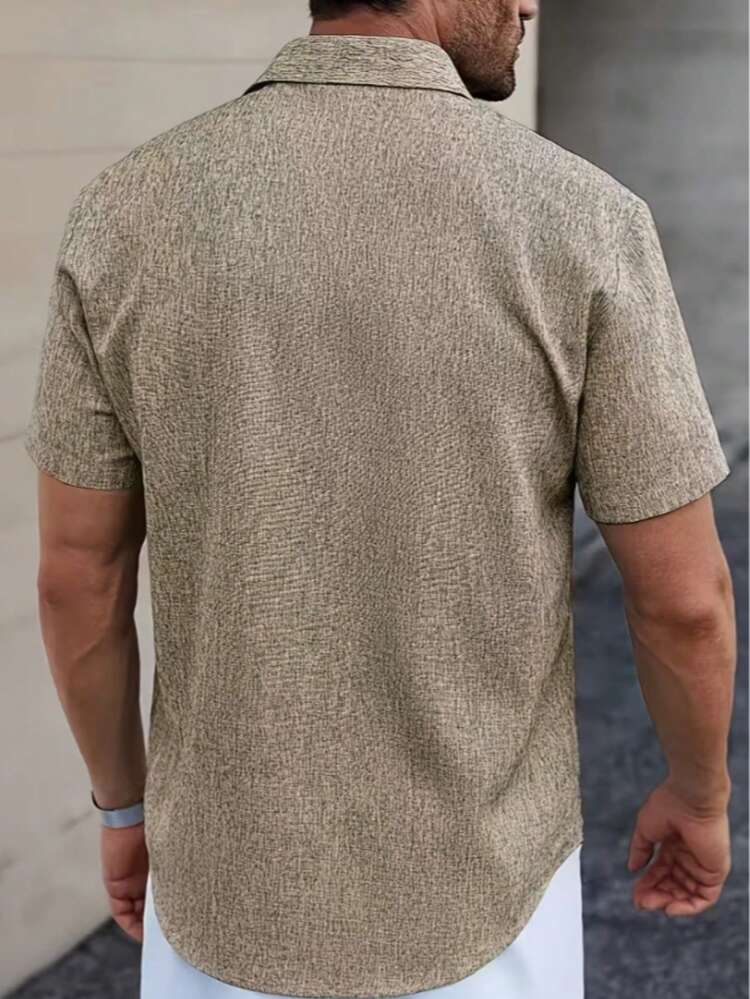 Camisa de manga corta con cuello de solapa de alta calidad para hombre, camisa polo de manga corta casual de verano - Camel - Añade 4