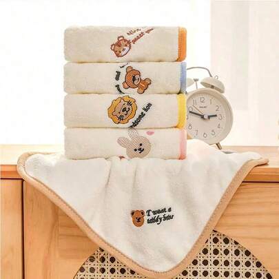 Yue Ye Bộ 3/5 khăn bông san hô thêu hình hoạt hình, chất liệu bông san hô, kích thước 25cm*25cm, khăn đa năng thấm hút nhanh khô, thích hợp làm quà tặng cho bé.