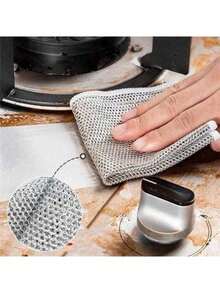 20pcs Reusable Metal Mesh Cleaning Cloths, Heavy Duty Scrub Pads To Remove Stubborn Stains, Grease And Rust On Kitchenware - Grey - View 6