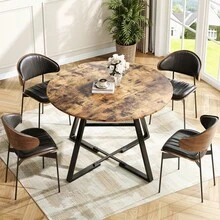 Runder Esstisch 120x120x75 cm, Runder Küchentisch Runder Tisch Holz mit Stauraum, Kompakter Küchentisch Holz für 4/6 Personen, für Wohnzimmer und Esszimmer, braun - Braun - Übersicht 6