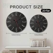 Single Piece, 2D Flat Wall Clock, 10inch, Black Wood Grain Design With White Numbers, Suitable For Decorating Living Rooms, Bedrooms, Offices, Kitchens, And Dining Rooms, 2D Flat Model,Mothers Day Gift,Adornos Para Sala,Sunflower,House Essentials - Style/Multiple Colors/10in/25cm - View 5