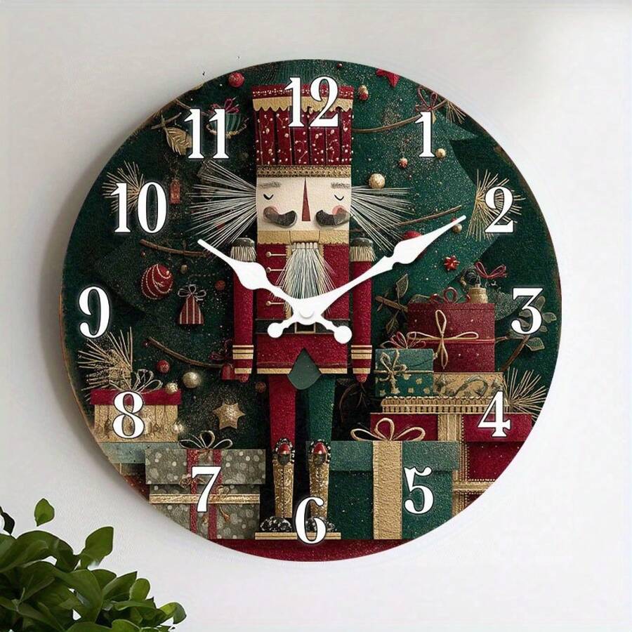 2D Flat Design, 1 Silent Non-Ticking Wall Clock, Wooden Decorative Round Clock With Nutcracker Theme, Holiday Advent Calendar Clock Suitable For Kitchen, Home Office, Study, Hallway, Apartment 10inch (Battery Not Included),Teacher,Valentines Gift,Graduation,Mother Giftsr,Room Deocr,Wall Deoc,Home Essentials