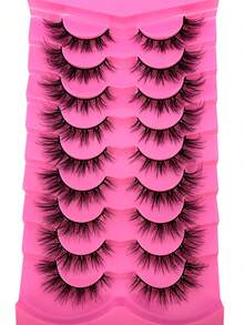 9对柔软蓬松的3D仿貂毛假睫毛，手工卷翘人造貂毛假睫毛，自然浓密睫毛，玫瑰红色睫毛嫁接 - 黑色 - 查看 2