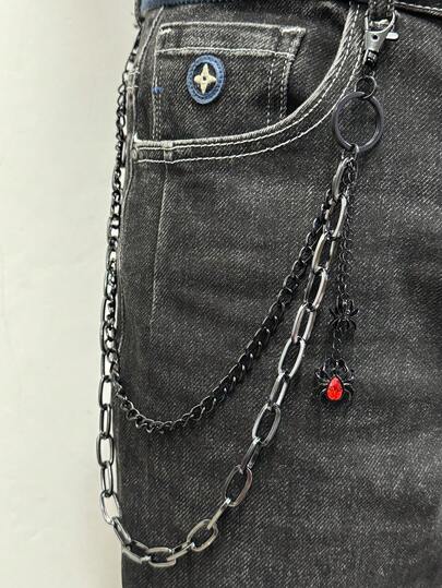 1件欧美时尚血蜘蛛吊坠，双层暗黑风格裤链，男女皆宜的百搭街头服饰配饰