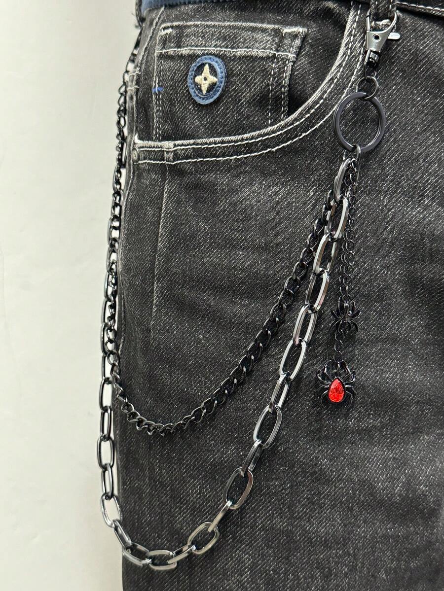 1 mặt dây chuyền hình nhện máu thời trang Âu-Mỹ, dây xích quần hai lớp màu tối, phụ kiện đường phố đa năng dành cho cả nam và nữ. - Nhiều màu - Xem 1