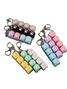 猫爪造型减压键盘，配有猫爪钥匙扣、手机挂饰和机械键盘敲击声，适合开学季和青少年减压，新奇玩具 - 彩色 - 查看 3