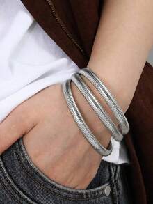 Bộ 3 vòng tay nữ màu vàng/bạc, vòng tay hợp kim dày dặn, co giãn, bộ quà tặng trang sức dành cho gia đình, bạn bè, Ngày của Mẹ, Ngày Nhà giáo. - 3 CHIẾC - Xem 2