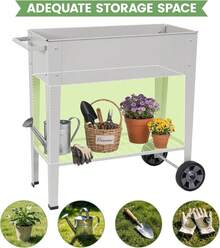 Tall Raised Garden Bed Outdoor With Wheels, Metal Elevated Raised Planter Box With Drainage Holes For Vegetables, Flower, Herbs(Green) - 灰色的 - 查看 6