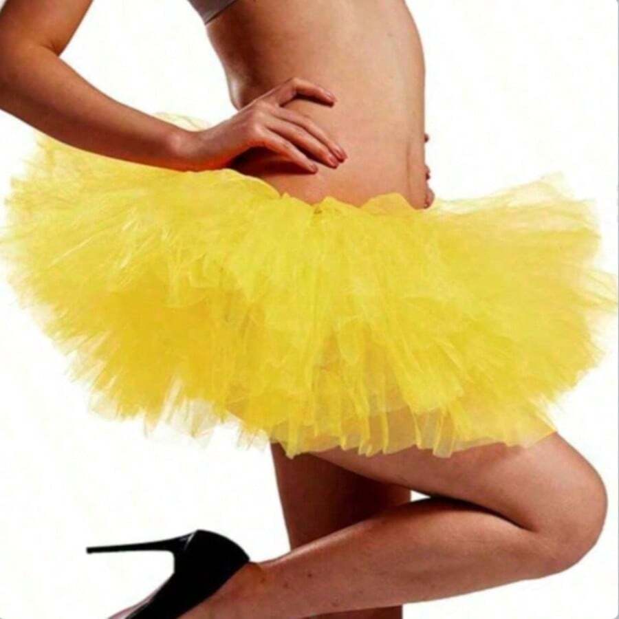 一件彩色薄纱裙，嘉年华派对服装，网纱裙套装，化装舞会礼服，宫廷风格 - 黃色 - 查看 1