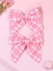 2pcs Girls Pink Plaid Crocodile Hair Clips, Elegant Sweet Hair Accessories For Party, Daily, Holiday, Wedding, Gift For Teens - Pink - View 10
