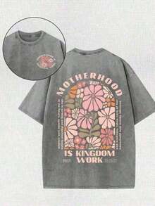 2026 Summer Clothes2026 Summer TopsRetro Washed Double Sided Printed Gray T-Shirt (230g Pure Cotton T-Shirt) Motherhood Is Kingdom Work Christian Grap - 杏色 - 查看 2