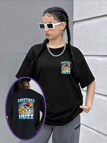 T-shirt unisexe d'été en coton 100% respirant et confortable, impression recto-verso noire "chat Lollipop Greetings Y2K Streetwear", cadeau parfait, tailles S-3XL - Noir - Voir 6