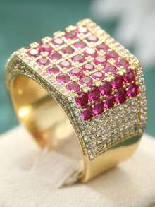 Klassisches Design Vintage Synthetischer Roter Edelstein Ring, Luxuriöser Hochwertig Goldener Verlobungsring, Hochzeitsschmuck Geschenk - Gold - Übersicht 7