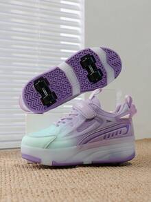1 Pair Unisex Fashion Comfortable Breathable Versatile Hook And Loop Sports Shoes, Patchwork Contrast Color Athletic Style Roller Skate Shoes, Campus Skateboard Shoes, Holiday Essential - Purple - View 1
