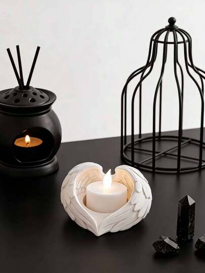 1 Chân nến hình cánh thiên thần, đế nến, thích hợp cho nến trà/nến trang trí, đế bằng nhựa, thích hợp cho đám cưới, sinh nhật, tiệc tùng, trang trí nhà cửa và trang trí bàn, Ngày của Mẹ, mùa cưới.