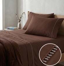 400 Thread Count 3-Piece Bedding Set With Fitted Sheet And Pillowcases, Soft Touch, Everyday Comfort, Single, Full, Queen, King - Rust Brown - View 2