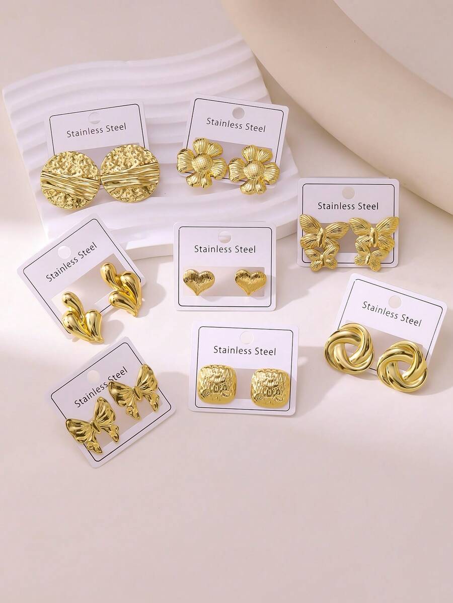 优雅奢华的油压耳环套装，采用优质不锈钢制成，适合日常佩戴、婚礼、派对、度假以及母亲节礼物。