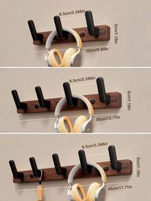 Walnut Wood Wall Mounted Coat Hooks, Storage Hanger For Bedroom Closet, Bathroom Rust-Resistant Hooks - Brown - View 5