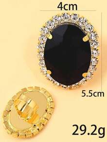 STONEFANS 1pc Oversized Oval Black Adjustable Cocktail Ring Women - Bạc - Xem 3
