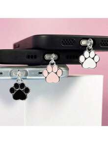 3 piezas Accesorios de tapón antipolvo de metal con diseño de pata de gato, tapón para puerto de carga de teléfono - Multicolor - Ver 1
